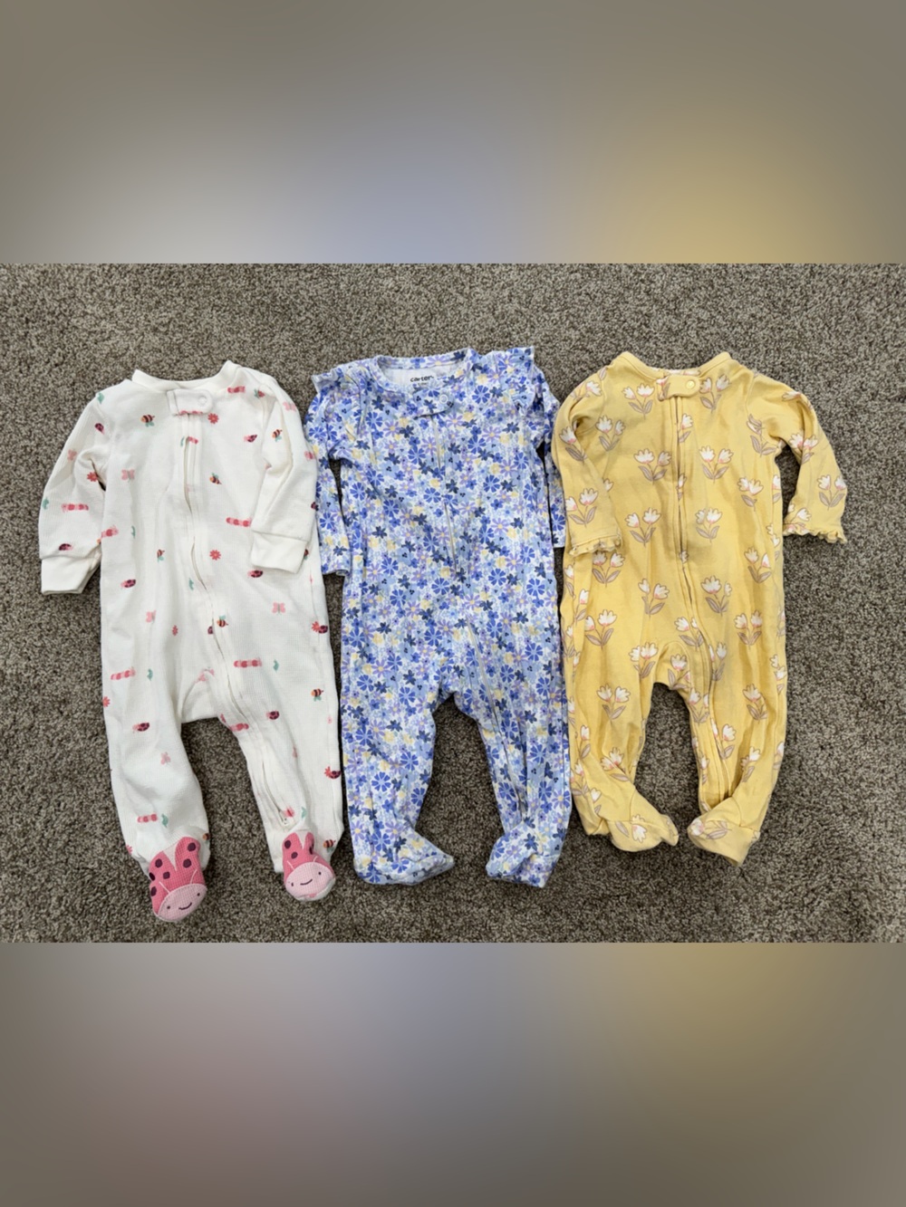 Carter's Girls Floral & Fruit Footed One-Pieces - White, Blue, Yellow